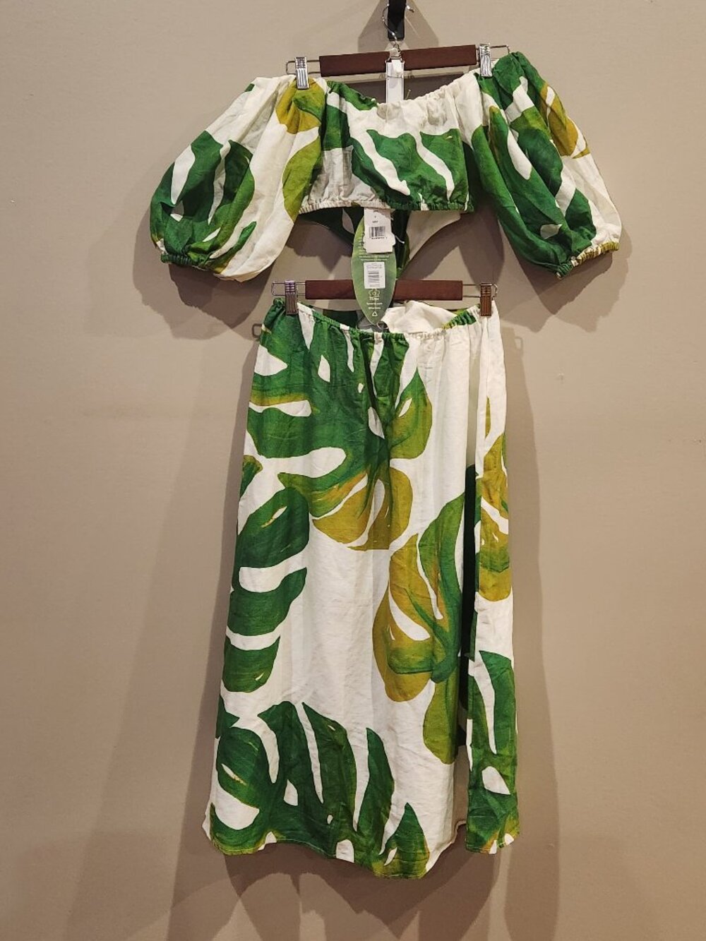 Farm Rio White Monstera Midi Knot Dress Set NWT Size Small Tropical Leaf - Picture 2 of 4